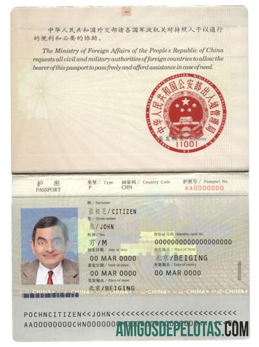 Passaporte Chinês (2007 2009) exemplo